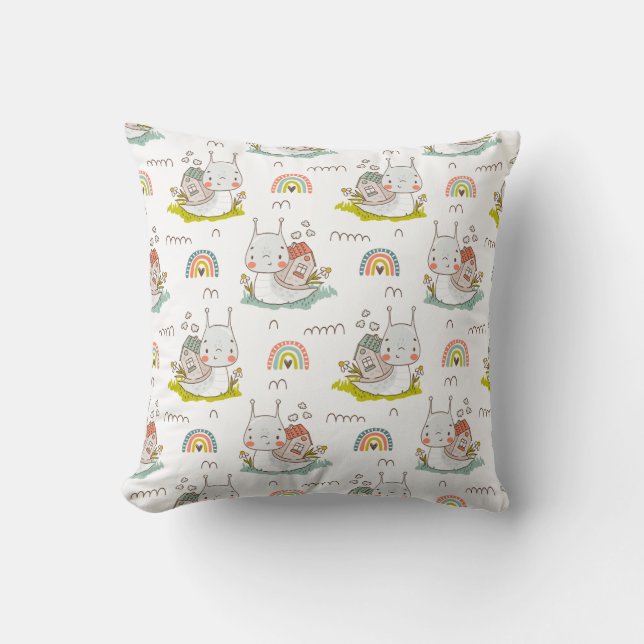 Coussin Cute Motif d'escargot Kawaii Animal Boho (Recto)