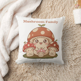 Coussin Cute Mushroom Family Retro Kawaii Forest Fungi Art