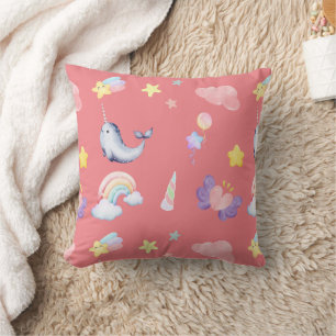 Coussin Cute Narwhal Fish Unicorn Rainbow Sea Anniversaire