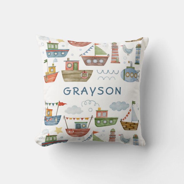 Coussin Cute Nautical Watercolor Boats Baby Boy Ajouter un (Recto)