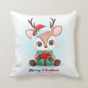Coussin Cute Noël Aquarelle Pépinière de cerfs