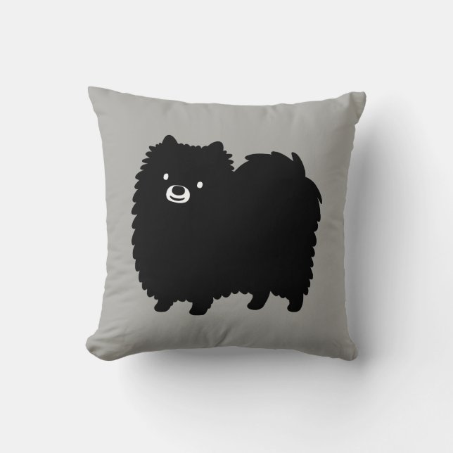 Coussin Cute Noir Poméranien Adorable Fluffy Chien (Recto)