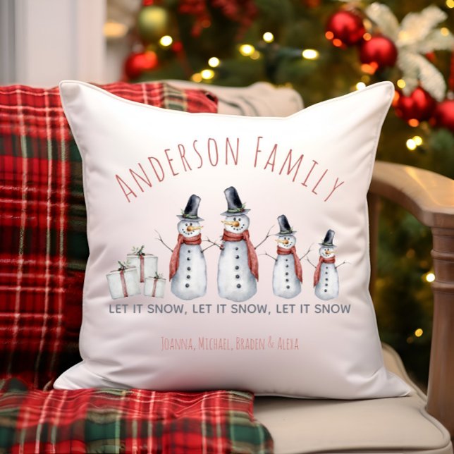 Coussin Cute Nom de famille personnalisé Snowman Let it Sn (Créateur téléchargé)