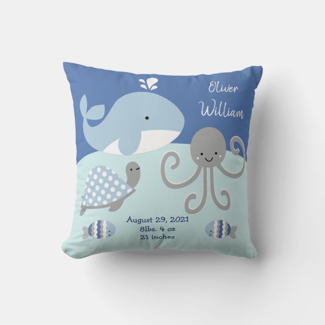 Coussin Cute "Ocean Life Blue & Grey Whale" Keepsaké (Recto)