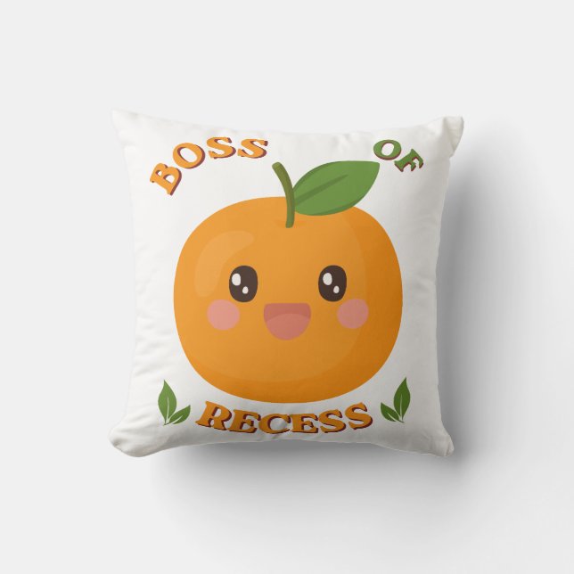 Coussin Cute Orange "Boss of Recess" Kids Throw Pillow (Recto)