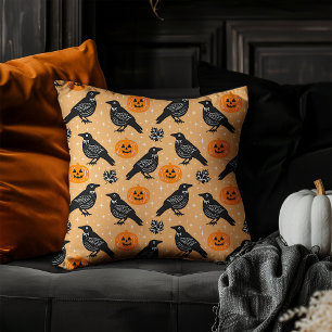 Coussin Cute Orange Halloween Crow Citrouille Motif