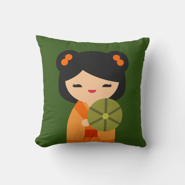 Coussin Cute orange Kokeshi poupées japonaises (Recto)