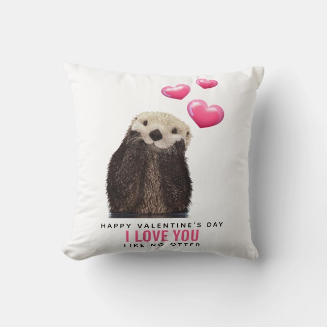Coussin Cute Otter with Hearts Valentine (Recto)