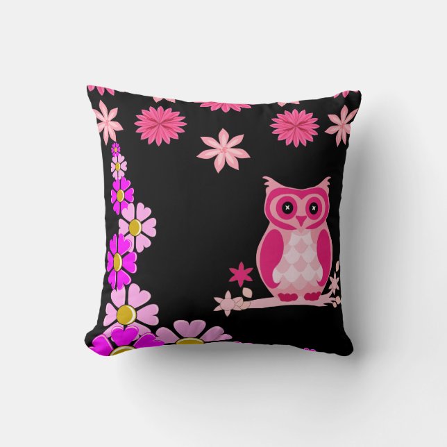 Coussin Cute Owl Black Decorative Throw Pillow  (Recto)