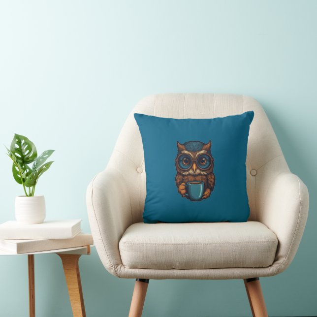 Coussin "Cute Owl with Coffee Cup" Conception amusante (Chaise)