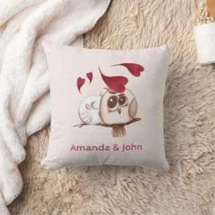 Coussin Cute Owls Couple Names Personnalisé