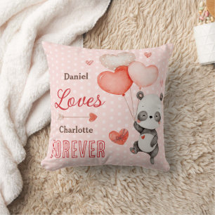 Coussin Cute Panda Amour Ballons Rouge en Forme de Coeur p
