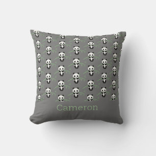 Coussin Cute Panda Bear Bambou Motif Grey Nom personnalisé