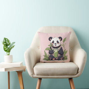 Coussin Cute Panda boire du thé à bulle, du boba tea