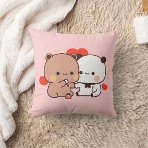 Coussin Cute Panda ours couple, coeur amour rose