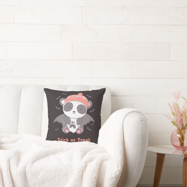 Coussin Cute Panda Vampire Halloween noir (Canapé)
