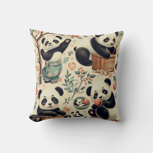 Coussin Cute Panda Vintage Peinture sans joint (Recto)