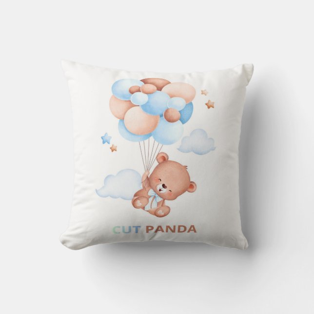 Coussin Cute Panda with Balloons Pillow – Adorable Kawaii  (Recto)