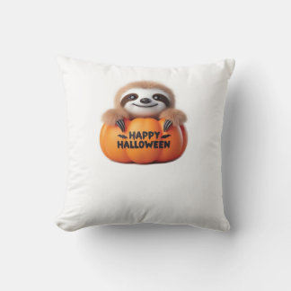 Coussin Cute Paresseux assis dans une citrouille. Texte Jo