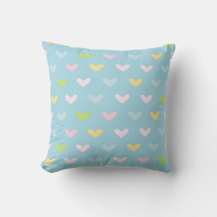 Coussin Cute Pastel Coeurs Motif Bleu clair