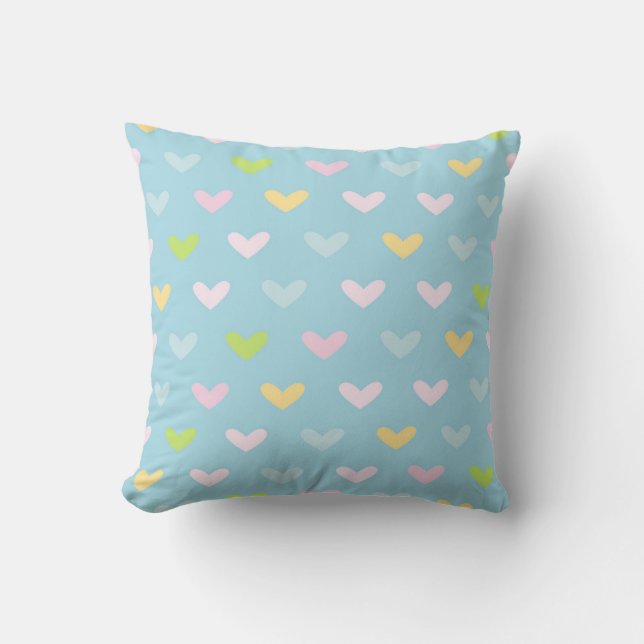 Coussin Cute Pastel Coeurs Motif Bleu clair (Recto)