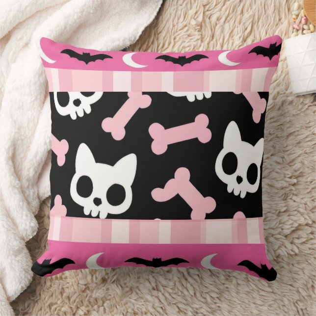 Coussin Cute Pastel Goth Halloween Chat et chauve-souris (Couverture)