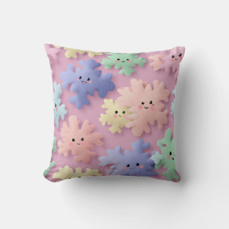Coussin Cute Pastel Snowflake Smiles Throw Pillow