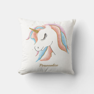 Coussin Cute Pastel Unicorn Girly Pink bleu Personnalisé