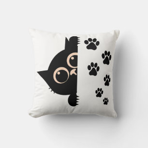 Coussin Cute Peeking Cat Pillow with Paw Prints