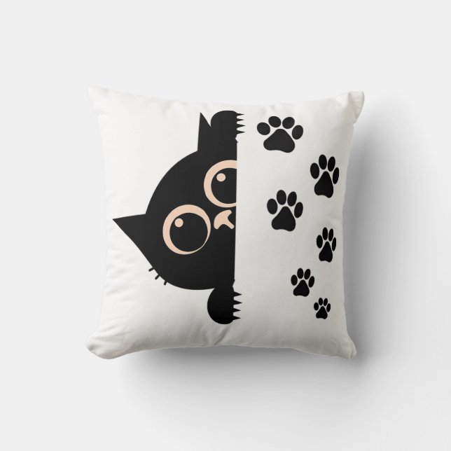 Coussin Cute Peeking Cat Pillow with Paw Prints (Recto)