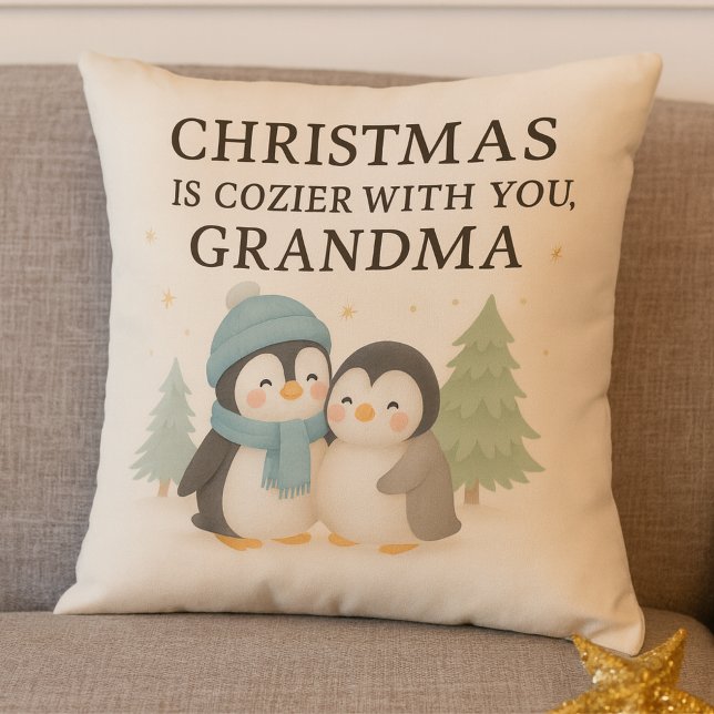 Coussin Cute Penguin Christmas Pillow for Grandma – Gift (Christmas_Grandma_pillow)