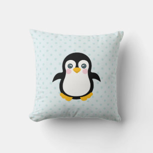 Coussin Cute Penguin Design Blue Polka Dot Arrière - plan
