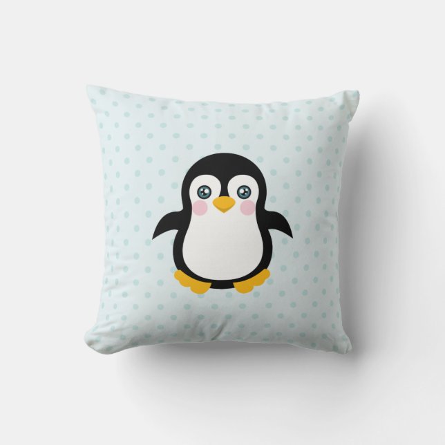 Coussin Cute Penguin Design Blue Polka Dot Arrière - plan (Recto)
