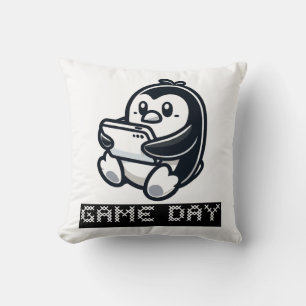 Coussin Cute Penguin joue à un jeu vidéo - Jour du jeu
