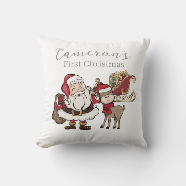 Coussin Cute Père Noël et Rudolph Première photo personnal (Recto)