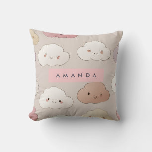 Coussin Cute personnalisée Kawaii Pastel Nuages souriants