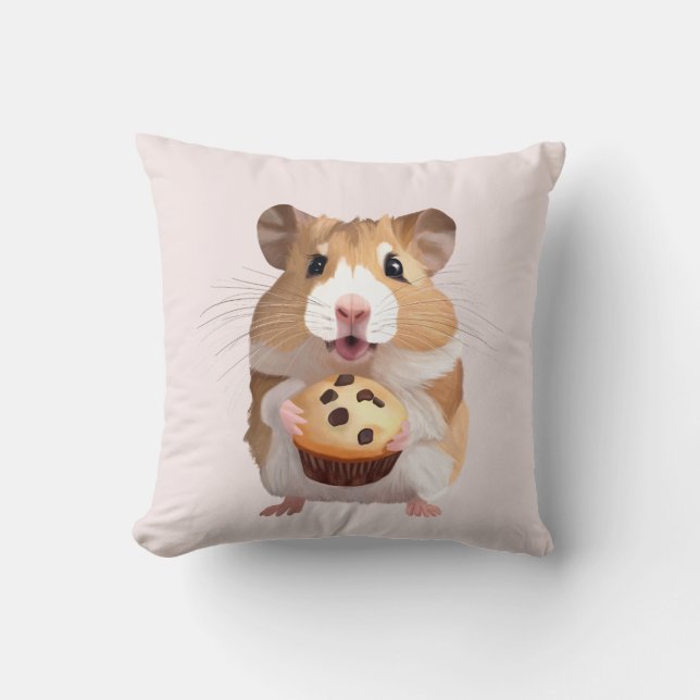 Coussin Cute Petit Hamster Avec Muffin (Recto)
