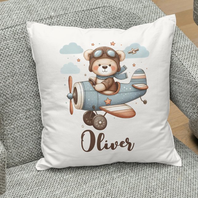 Coussin Cute Pilot Teddy Bear Personnalisé (Créateur téléchargé)