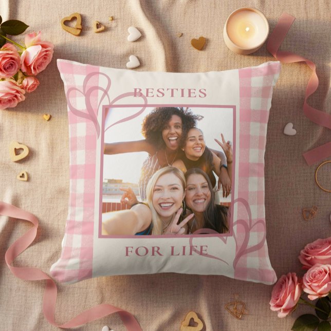 Coussin Cute Pink Besties For Life Photo Galentine's Day (Créateur téléchargé)