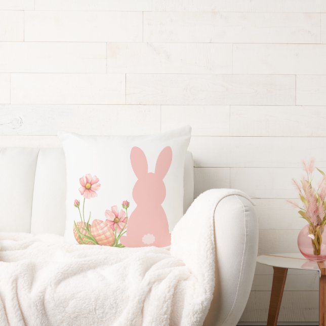 Coussin Cute Pink Easter Bunny with Spring Flowers  (Canapé)