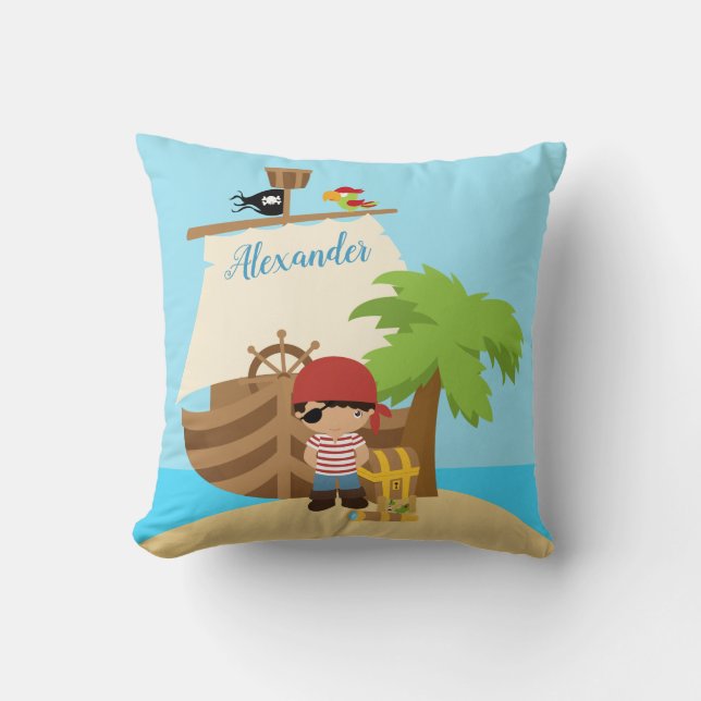 Coussin Cute Pirate Boy & A Big Ship Custom Name (Recto)