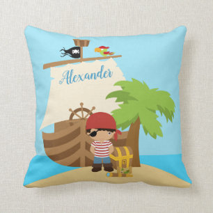 Coussin Cute Pirate Boy & A Big Ship Custom Name