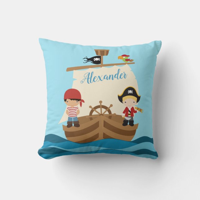 Coussin Cute Pirate Boys & A Big Ship Nom personnalisé (Recto)