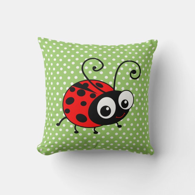 Coussin Cute Pois Ladybug Vert & Rouge Cuisine (Recto)