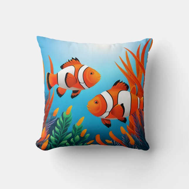 Coussin Cute Poisson Clown Dans Les Algues (Recto)