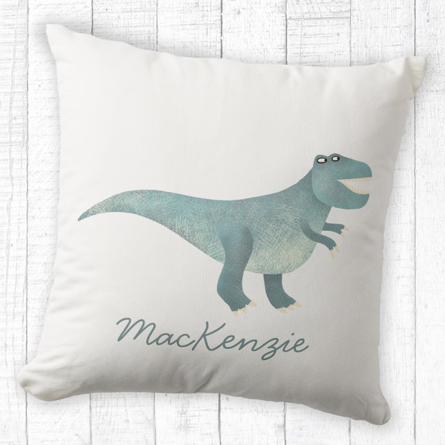 Coussin Cute préhistorique T-Rex Dinosaur Personnalisé (Fun Tyrannosaurus Rex dinosaur personalized name throw pillow)
