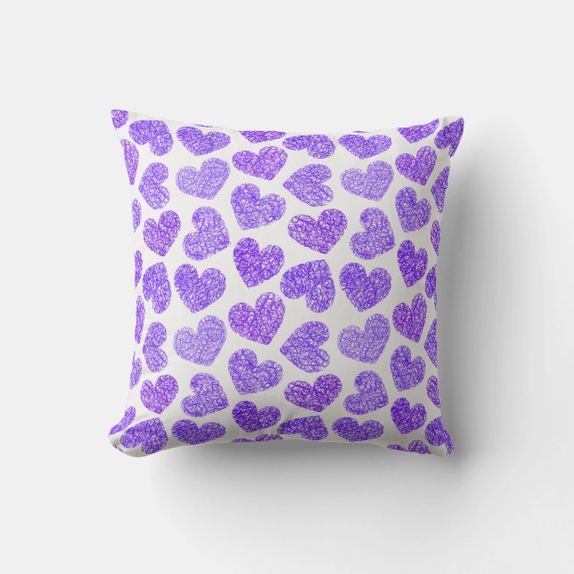 Coussin Cute Purple Doodled Heart Valentine's Day Motif (Recto)