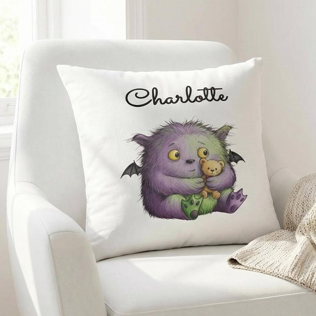 Coussin Cute Purple Green Fluffy Monster Buddy (Créateur téléchargé)