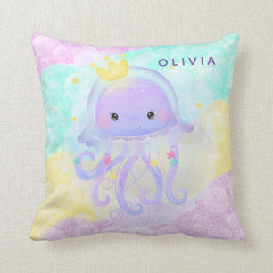 Coussin Cute Purple Jellyfish Girl Baby Nursery Custom