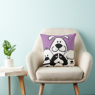Coussin Cute Quatre Doodles de Chien Noir et Blanc